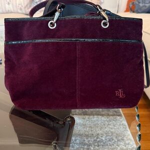 Beautiful rich purple soft velvet Lauren Ralph Lauren shoulder bag with zipper